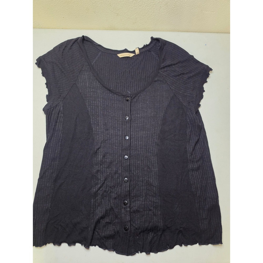 Soft Surroundings Black Ribbed Button Front Lettuce Edge Top XL